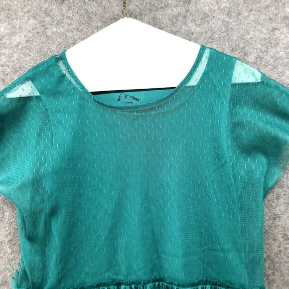 Art Class Girls L 10/12 Blouse Tunic Jewel Green Mesh Peplum Ruffle Short Sleeve - Picture 3 of 6